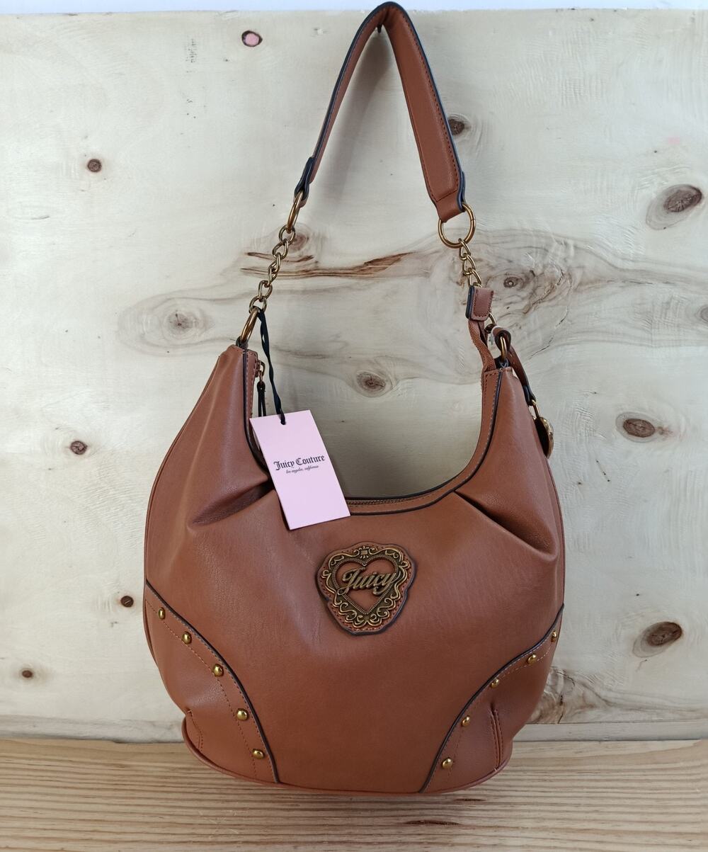 Juicy Couture In Her Juicy Era Hobo Bag Cinnamon Brown Studded Shoulder Bag NWT